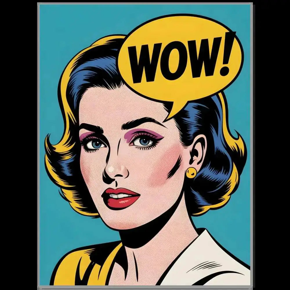 Pop art illustration of a high-impact pop-art diva with WOW speech bubble on aluminum print