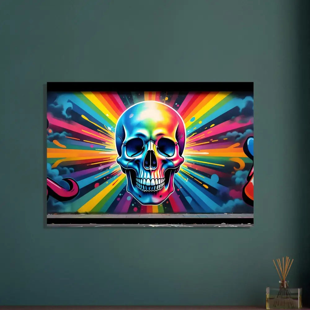 Colorful skull artwork for Aluminum Skullburst Print Glossy Chromadelic Graffiti Art PixiOnyx Metal Wall Piece