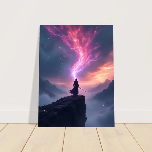 Fantasy art print of a cosmic warrior on a Blade of Light Panel by PixiOnyx