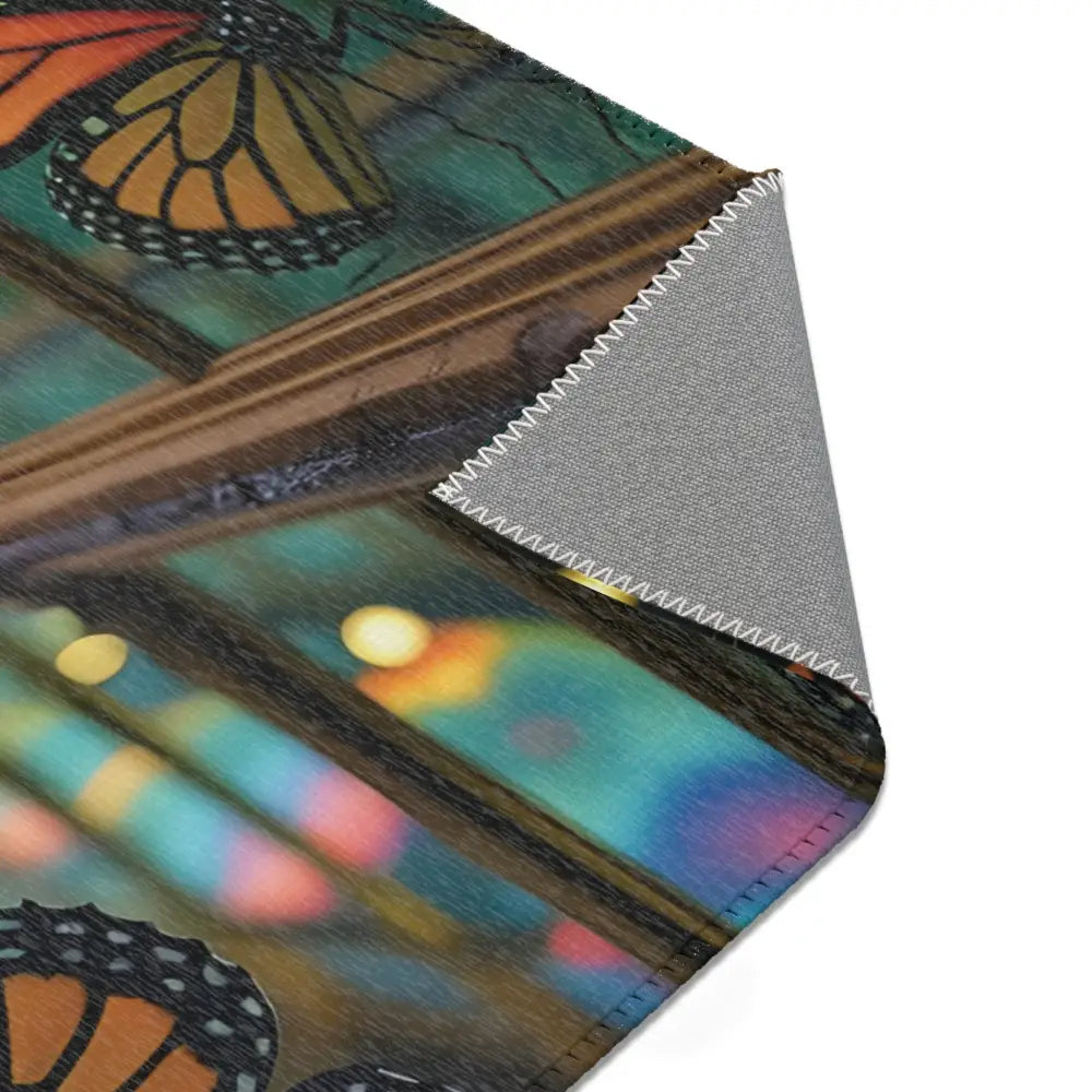 Butterfly-themed area rug from PixiOnyx Kaleidoscopic Floor Art collection