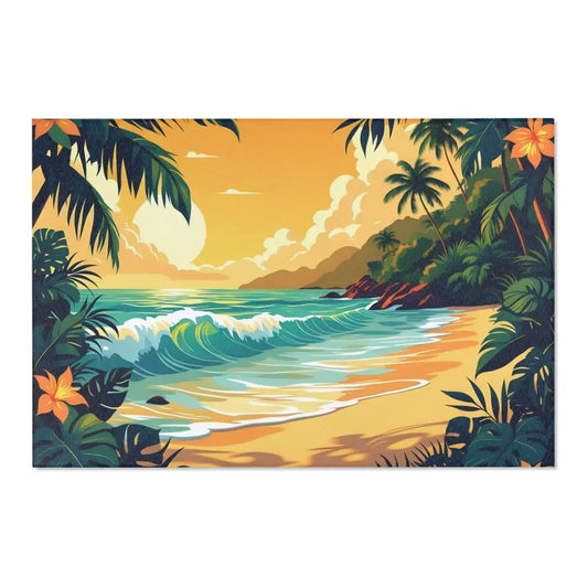 Tropical beach scene on PixiOnyx Coastal Escape Floor Art Area Rug