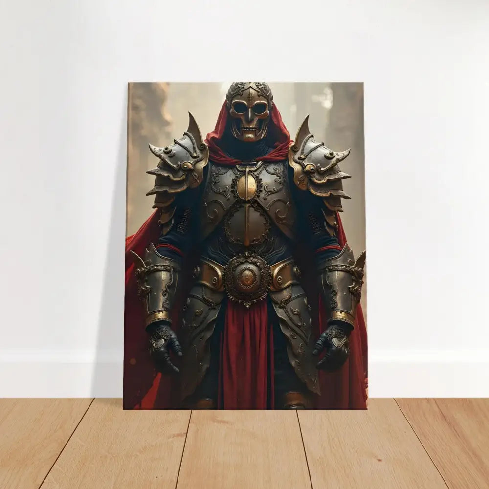 Armoured Warrior Canvas featuring a knight with ornate armor and a red cape for wall art