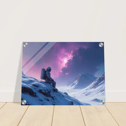 Framed astronaut landscape art depicting a tranquil space scene for PixiOnyx Glacial Dreamscape display