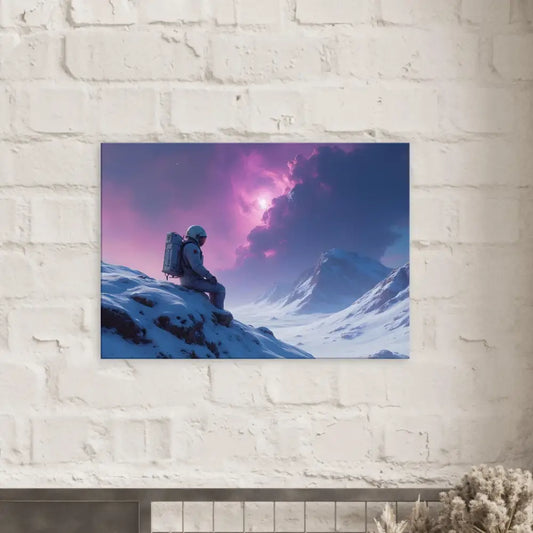 Astronaut on snowy mountain landscape art for Astronaut Canvas Void Solitude PixiOnyx print