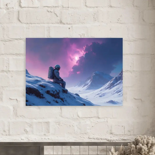 Astronaut in snowy landscape metal print for Sci-Fi decor titled Void Solitude by PixiOnyx