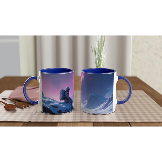 Two blue-handled Astronaut Mugs from PixiOnyx Explorer Series with cosmic design