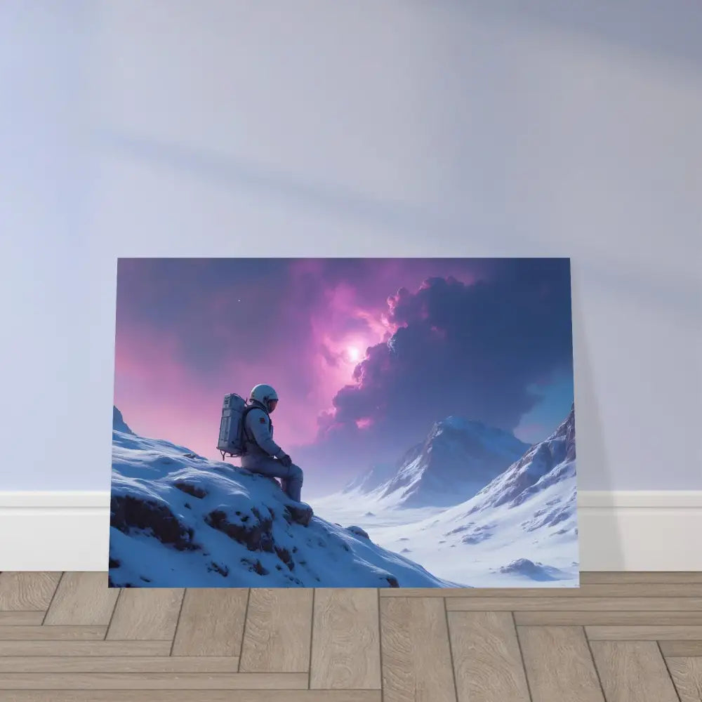 Astronaut in snowy mountain landscape artwork for Astronaut Poster Void Solitude PixiOnyx