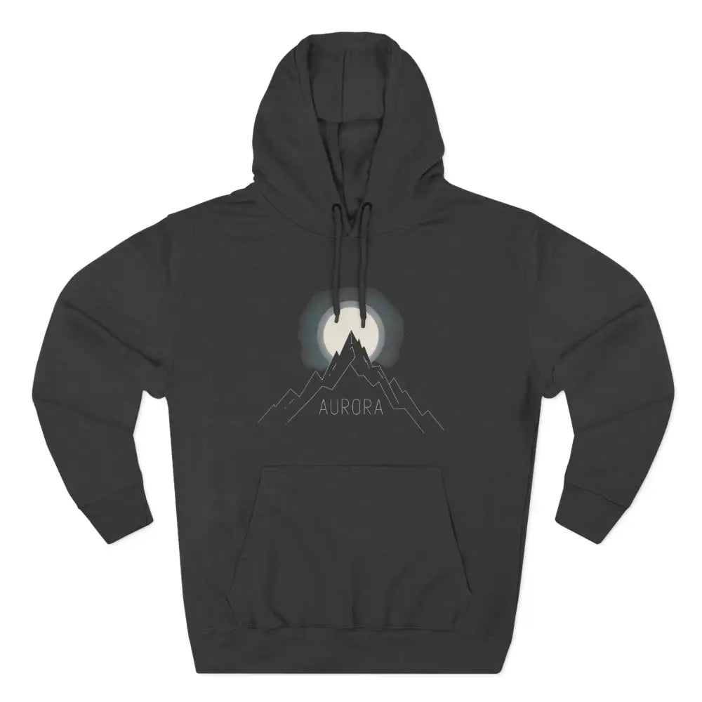 Dark gray Aurora Mountain Fleece Hoodie with moon design, machine washable at max 30C