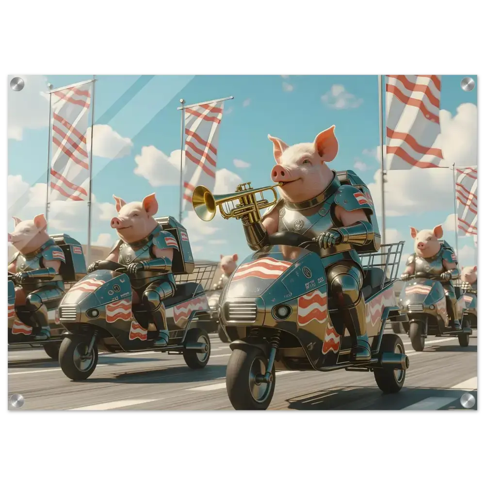 Patriotic pig parade on Bacon Battalion Acrylic Print Hog of Honor PixiOnyx panel
