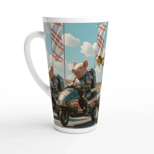 Latte mug with Pig Parade design from Bacon Battalion Tactical Pig Cup by PixiOnyx