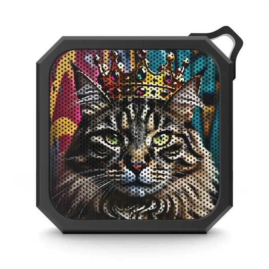 Black Bluetooth speaker with Cat King design from Crown Meowjesty PixiOnyx Portable Sound Art