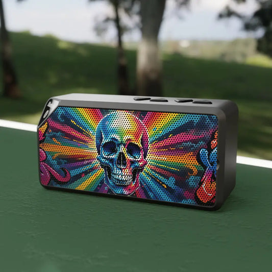 Colorful skull-themed portable Bluetooth speaker from PixiOnyx Psychedelic Street Soundbox