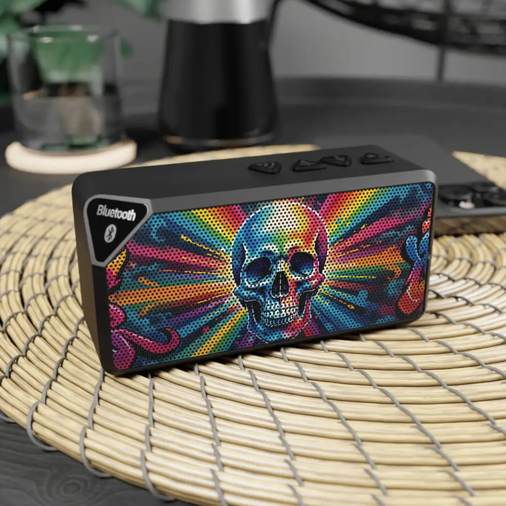 Rectangular Bluetooth speaker with colorful graffiti skull design for vibrant street sound