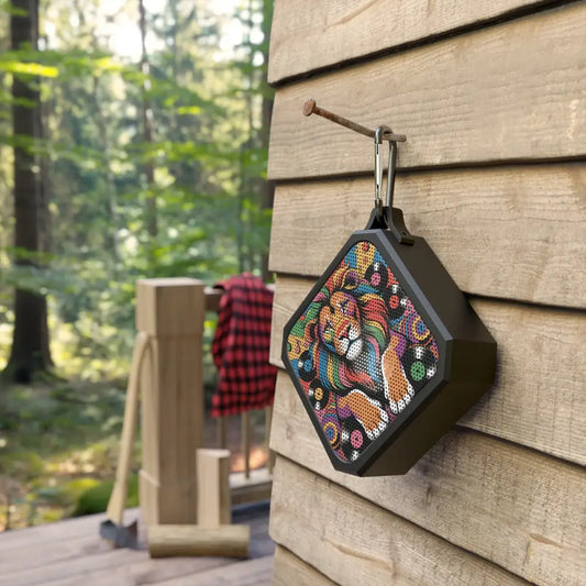 Bluetooth Speaker – Groove King with colorful lion design built by PixiOnyx Boho Audio Totem