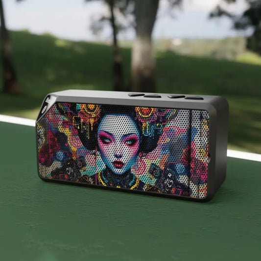Geisha-themed portable Bluetooth speaker with cyberpunk design by PixiOnyx
