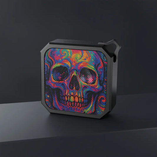 Portable Bluetooth speaker with psychedelic skull pattern from PixiOnyx Festival Audio Vibe