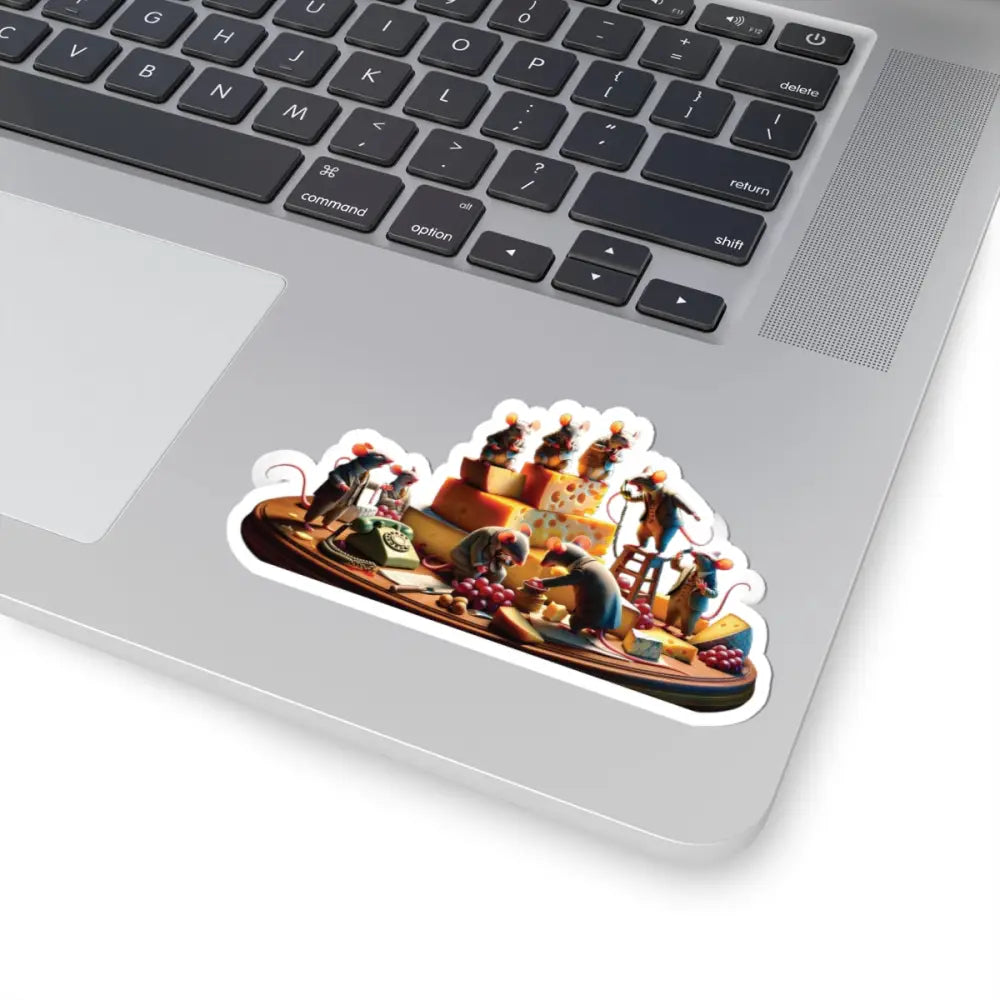 Laptop sticker featuring mice and cheese from Boardroom Brie-Down Cheese Mafia Mouse Decal by PixiOnyx