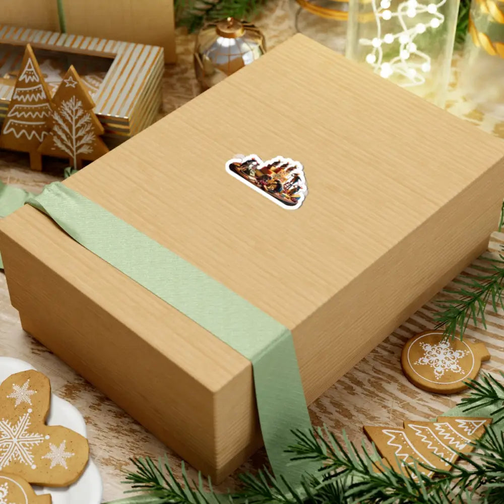 Festive gift box displayed on Boardroom Brie-Down Cheese Mafia Mouse Sticker