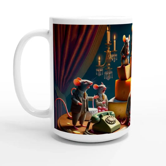 Boardroom Brie-down XL Mug featuring anthropomorphic mice design by PixiOnyx