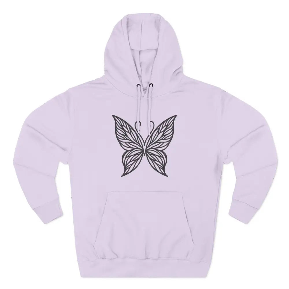 Light purple fleece hoodie with black butterfly design, perfect for fall fashion and casual wear