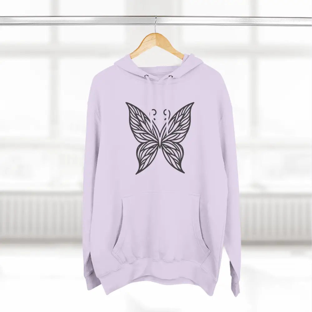 Light purple fleece hoodie with black butterfly design, perfect for fall casual wear