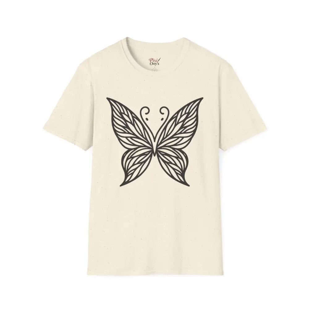 Light-colored butterfly graphic unisex T-shirt made of lightweight fabric perfect for spring fashion