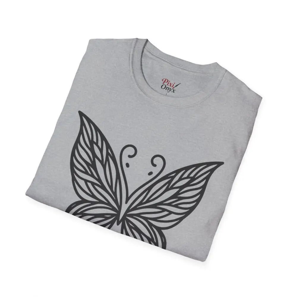 Light gray lightweight fabric unisex T-shirt with butterfly graphic design for spring fashion