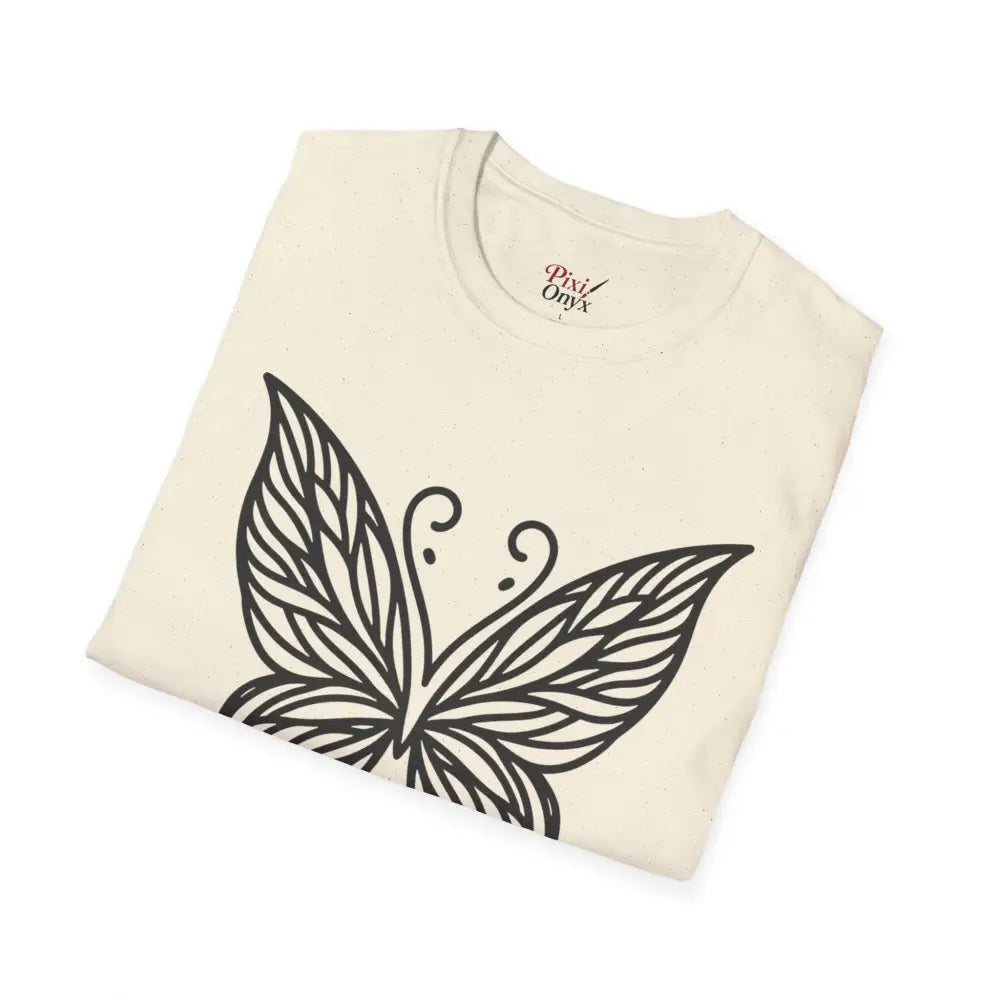 Cream T-shirt with butterfly graphic in lightweight fabric, perfect for spring fashion