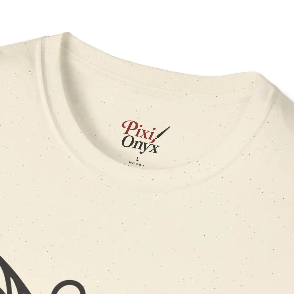 Close-up of a cream-colored Butterfly Graphic Unisex T-Shirt with printed neck label