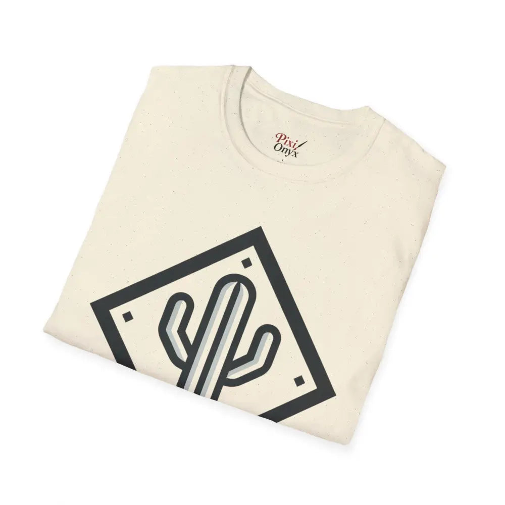 Cream-colored Cactus Adventure T-Shirt with black and white cactus graphic, made from ring-spun cotton for ultimate comfort and reduced fabric waste