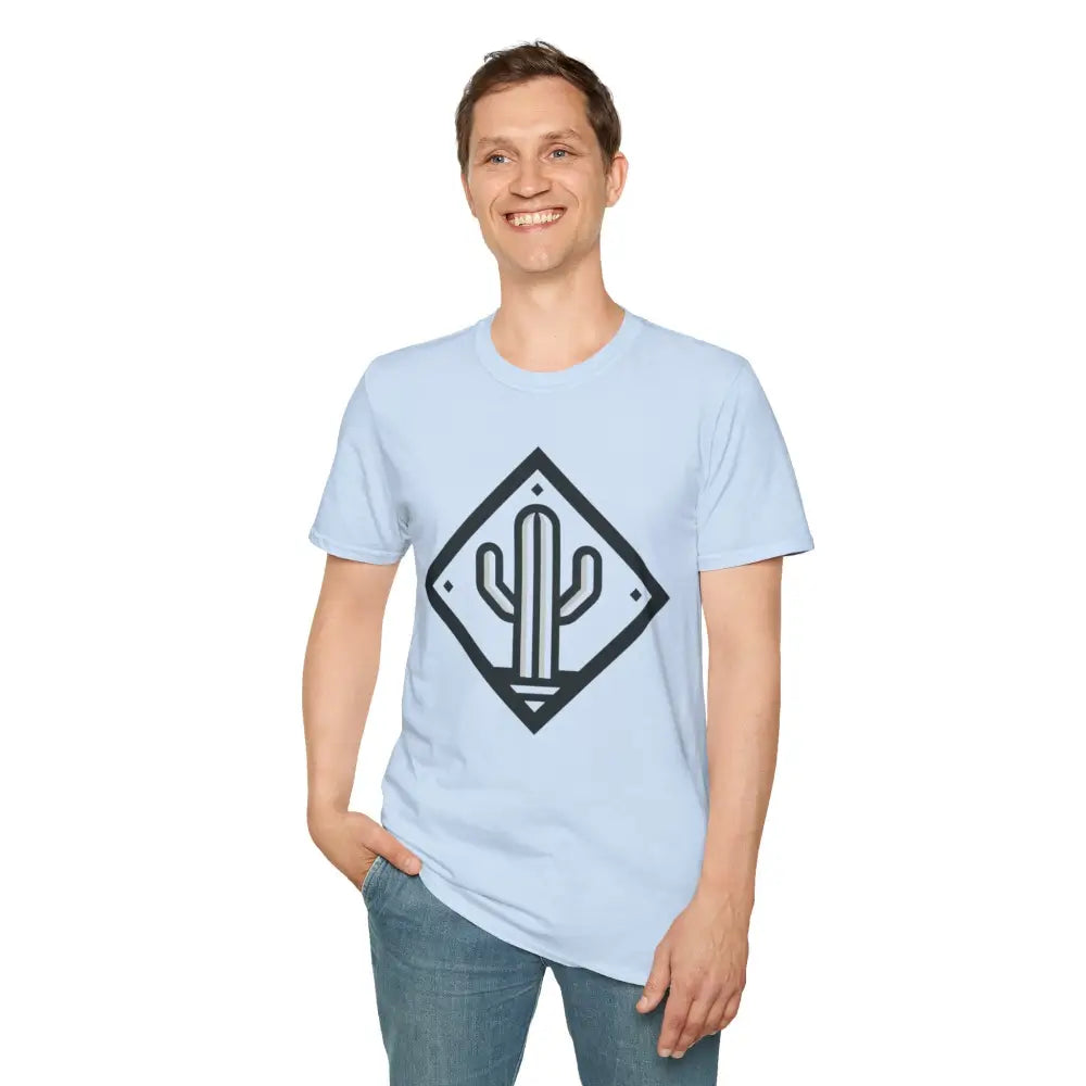Light blue crewneck T-shirt with black cactus diamond design in eco-friendly ring-spun cotton