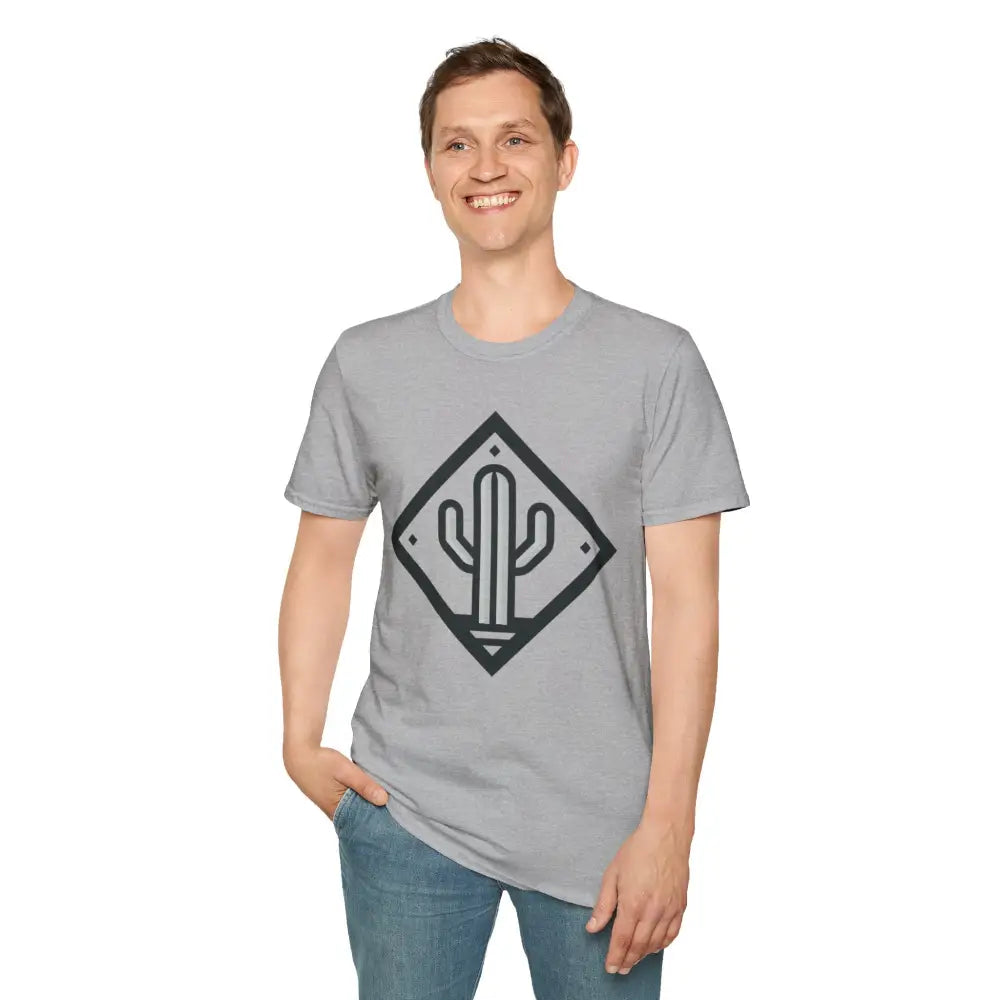 Men’s light grey ring-spun cotton cactus design T-shirt for ultimate comfort and eco-friendly style
