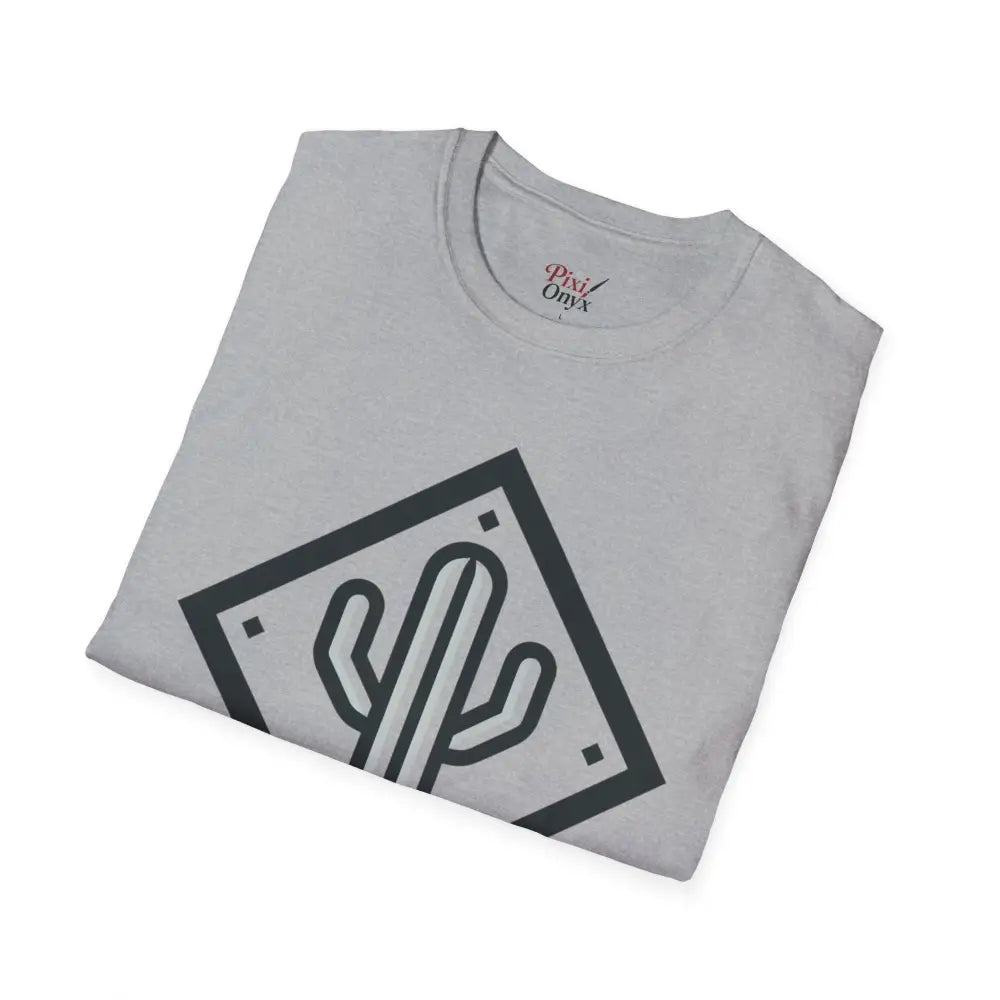 Light gray T-shirt with dark gray cactus design, eco-friendly ring-spun cotton for ultimate comfort