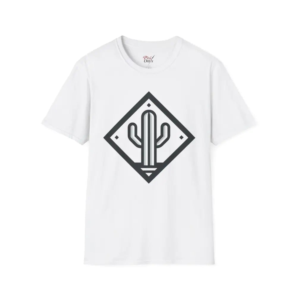 White T-shirt with black and white cactus graphic made from ring-spun cotton for ultimate comfort