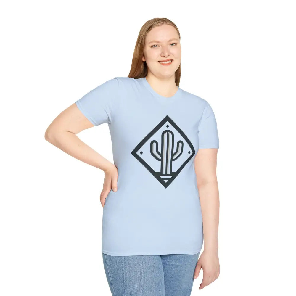 Light blue unisex T-shirt with dark geometric cactus design made from ring-spun cotton for ultimate comfort
