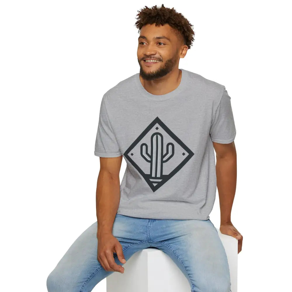Light grey crew-neck t-shirt with black cactus graphic made from ring-spun cotton for ultimate comfort