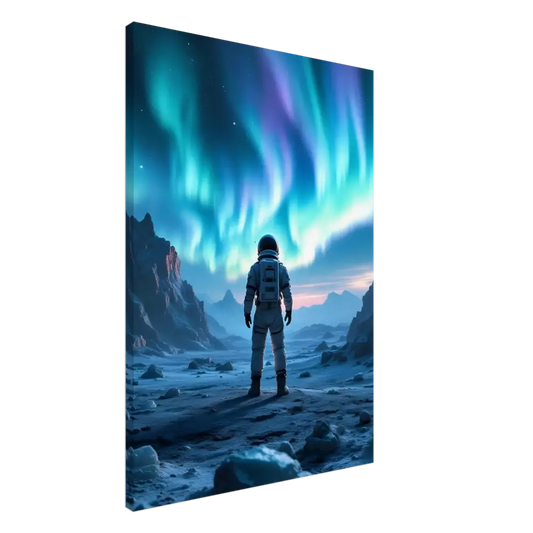 Astronaut gazing at Aurora Borealis on Canvas – Astronaut Under Aurora PixiOnyx Frozen Orbit Edition