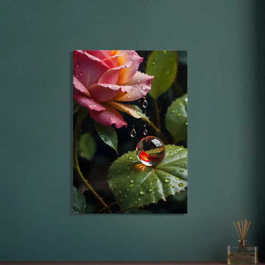 Rose and water droplet art on Canvas Blush Reverie PixiOnyx Botanical Daydream