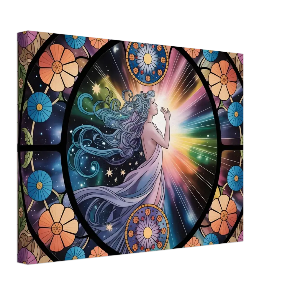 Stained glass celestial woman from Canvas Celestial Bloom PixiOnyx cosmic cloth display