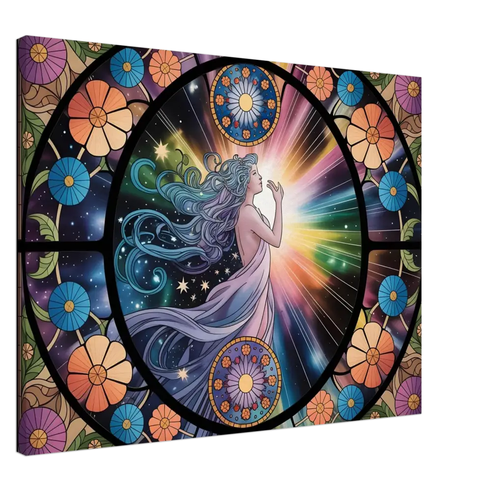 Stained glass celestial woman art on Canvas Celestial Bloom PixiOnyx Cosmic Cloth Display