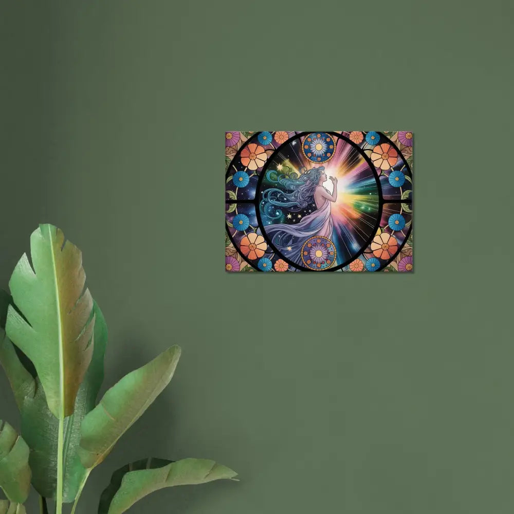 Colorful floral woman artwork on Canvas Celestial Bloom PixiOnyx Cosmic Cloth Display
