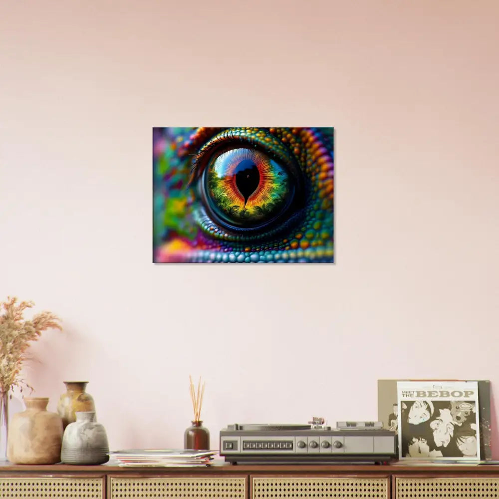 Colorful chameleon eye art on Canvas – Chameleon’s Prism PixiOnyx Hypnotic Gaze