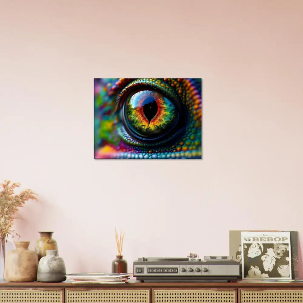 Colorful reptile eye artwork on Canvas Chameleon’s Prism PixiOnyx Hypnotic Gaze