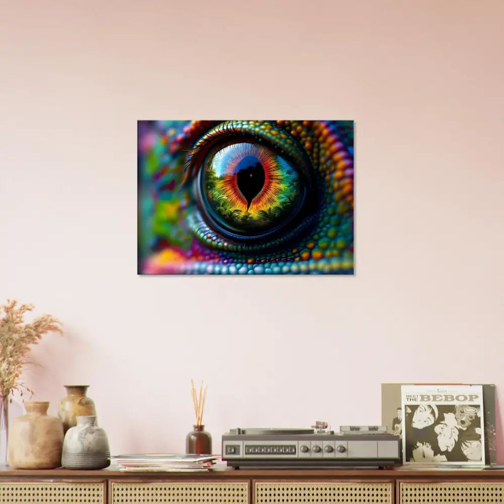 Colorful chameleon eye print on Canvas Chameleon’s Prism PixiOnyx Hypnotic Gaze