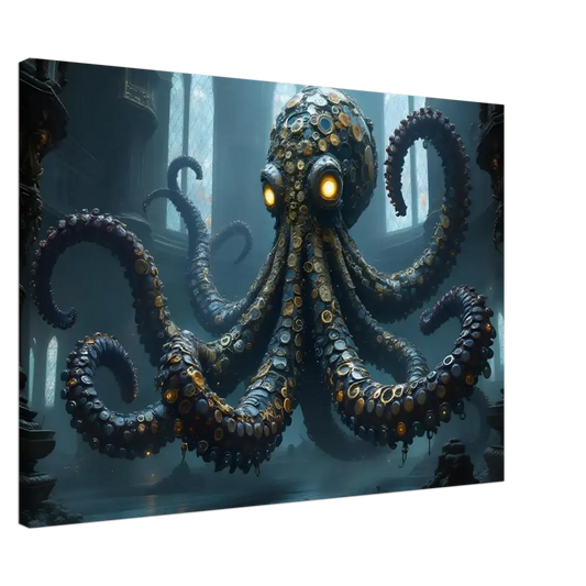 Steampunk octopus with glowing eyes on Canvas Clocktopus PixiOnyx Dreamcore Deep Sea Wrap