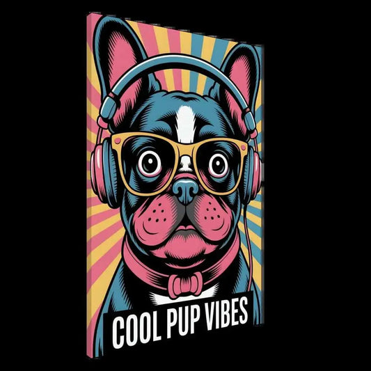 Stylized French bulldog on Canvas – Cool Pup Vibes with woof stretch wide artist-grade cotton-poly blend canvas