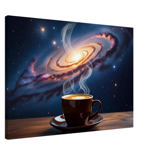 Steaming coffee cup on Canvas Cosmic Brew PixiOnyx Dreamscape Canvas artwork
