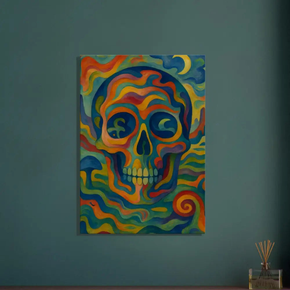 Colorful psychedelic skull painting on Canvas Craniocolor PixiOnyx Abstract Wall Art
