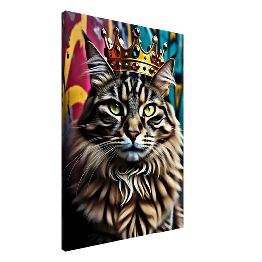 Majestic cat wearing a jeweled crown in Canvas Crown Meowjesty PixiOnyx Graffiti art