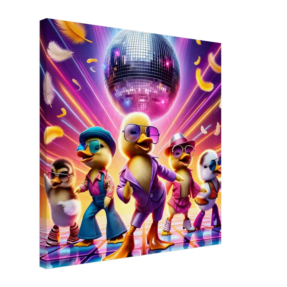 Disco Duck Group displayed on PixiOnyx Retro Absurdist Canvas product